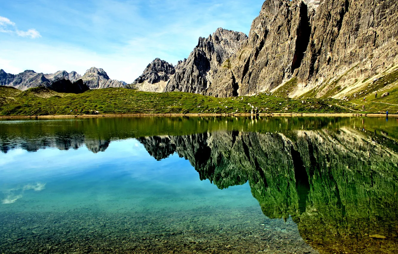 Photo wallpaper mountains, nature, lake, reflection, rocks