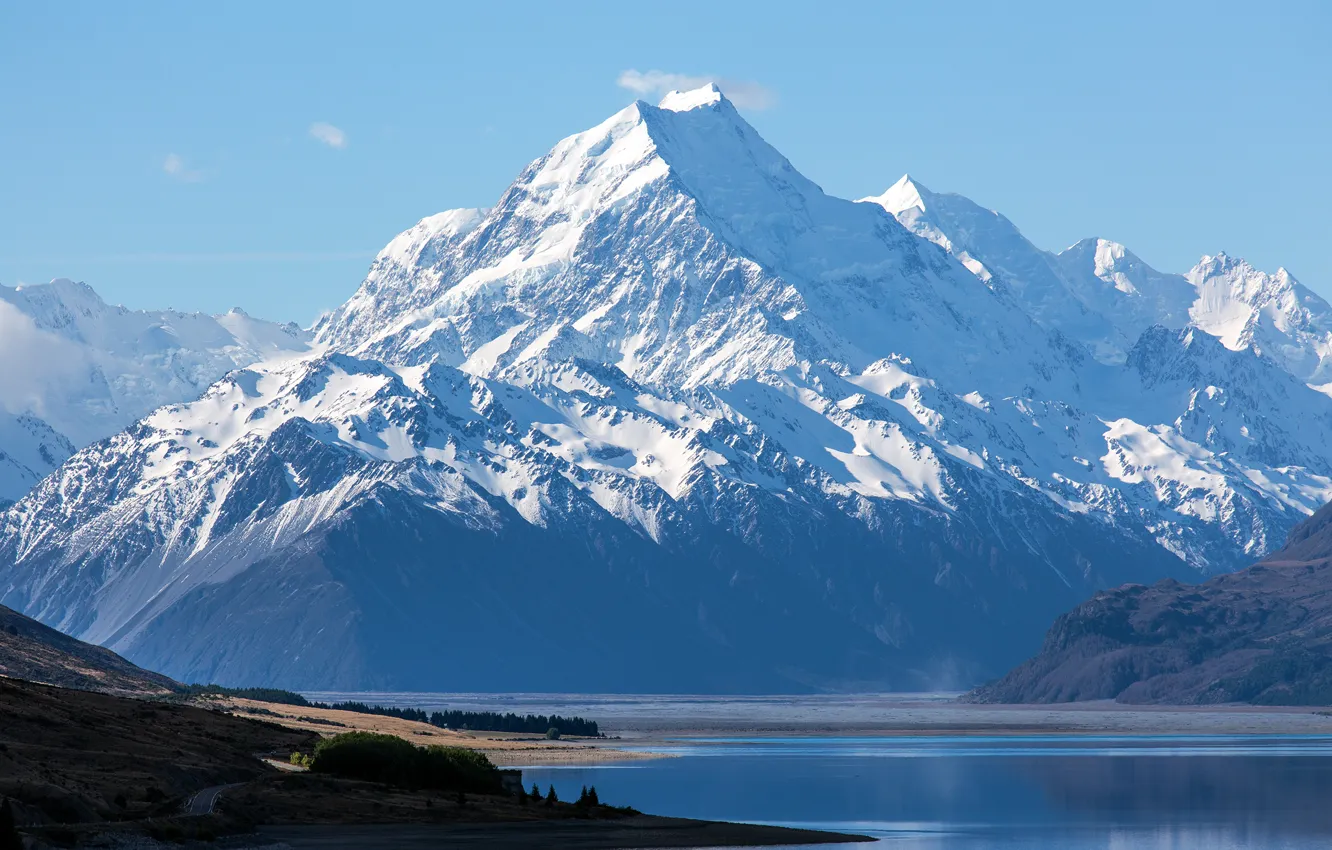 Photo wallpaper snow, mountains, New Zealand, the lake., Mount Cook, Aoraki National Park