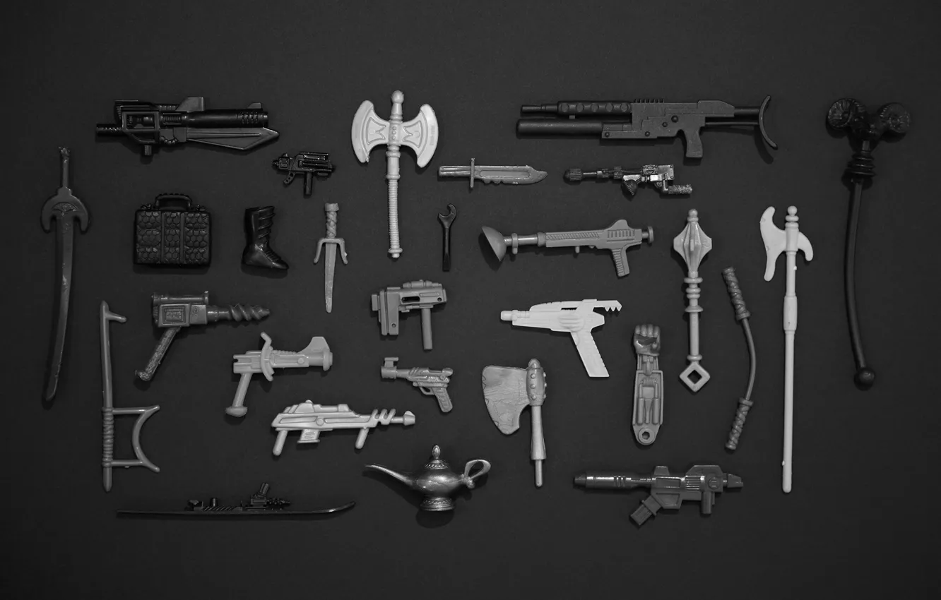 Photo wallpaper rendering, weapons, black background