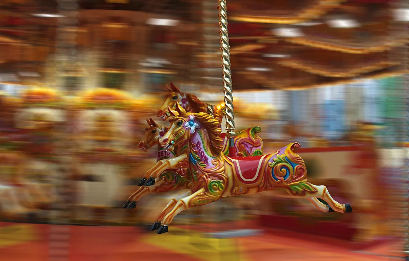 Photo wallpaper movement, bright, attraction, horses, the carousel