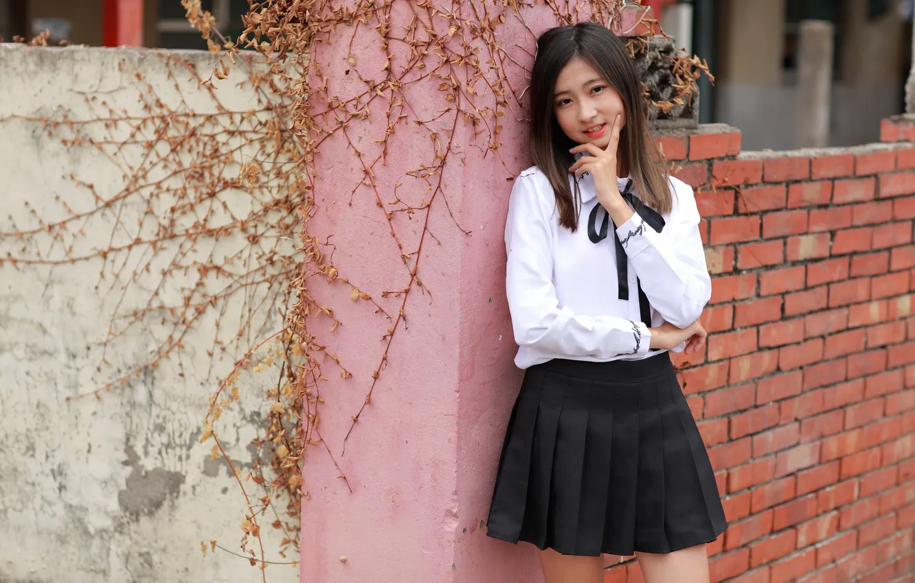 Photo wallpaper girl, schoolgirl, Asian, uniform