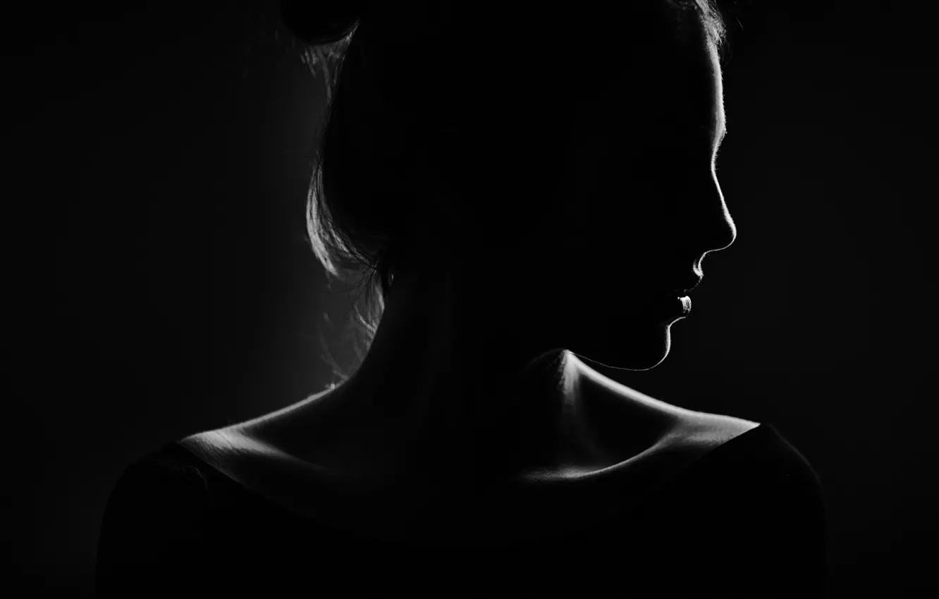 Photo wallpaper girl, silhouette, profile, black background