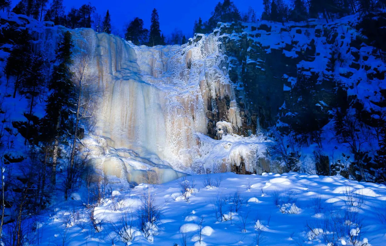Photo wallpaper ice, winter, snow, waterfall, Finland, Korouoma