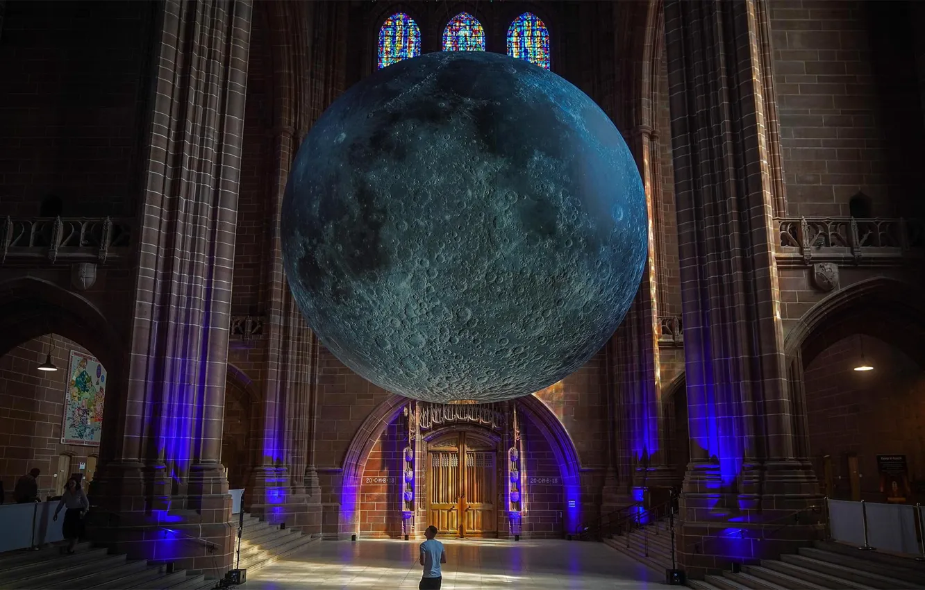 Photo wallpaper England, The moon, Liverpool, installation, Liverpool Cathedral
