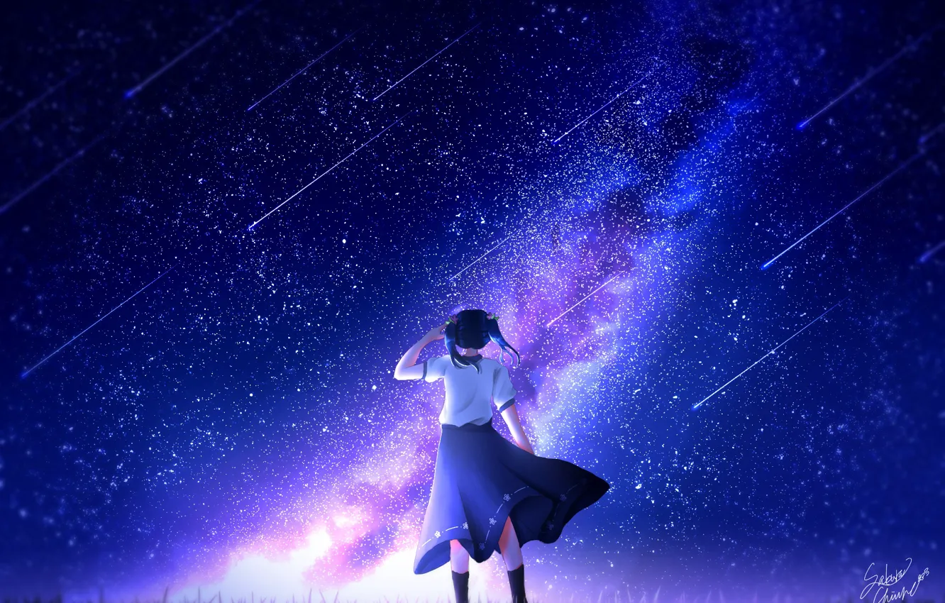 Photo wallpaper the sky, girl, night, the milky way