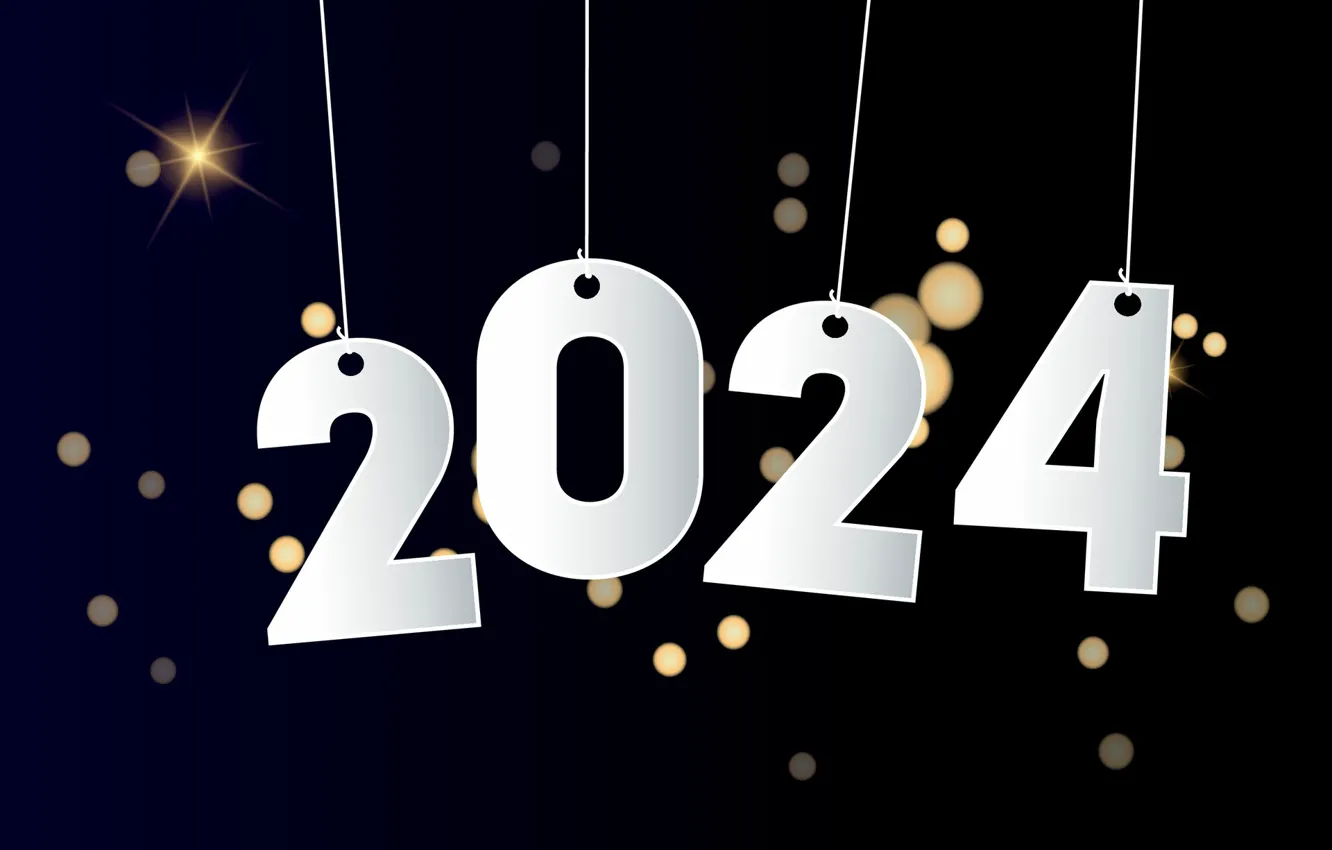 Photo wallpaper new year, figures, white, black background, hanging, date, bokeh, tag