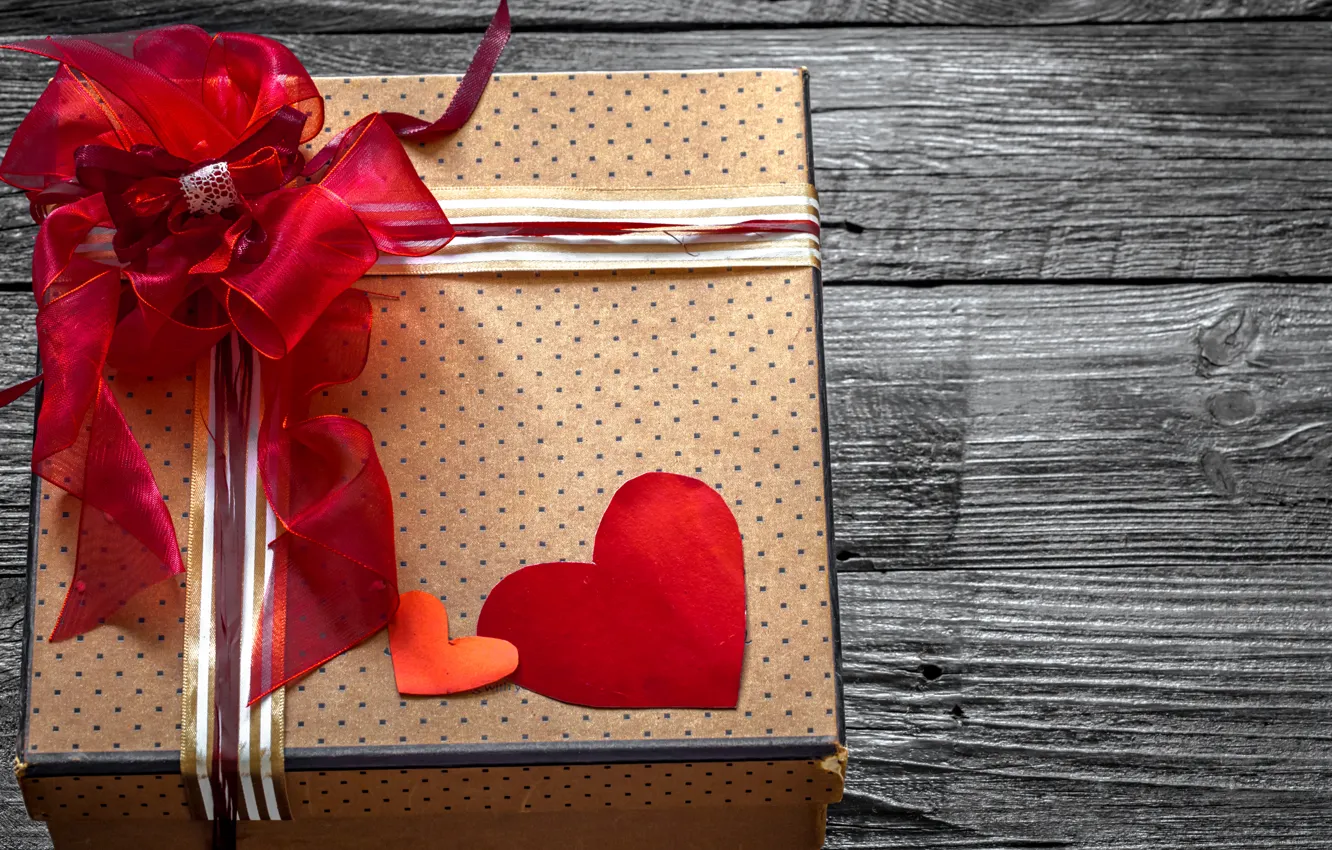 Photo wallpaper Valentine's day, tape, holiday, box, gift, heart, hearts, love