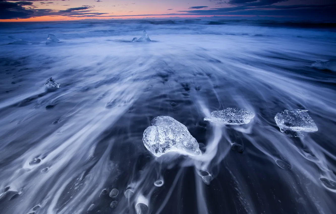 Photo wallpaper ice, sea, nature, shore, stream, Iceland