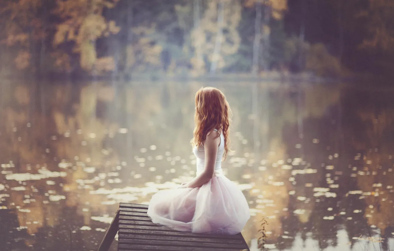 Photo wallpaper lake, pond, mood, dress, pierce, red