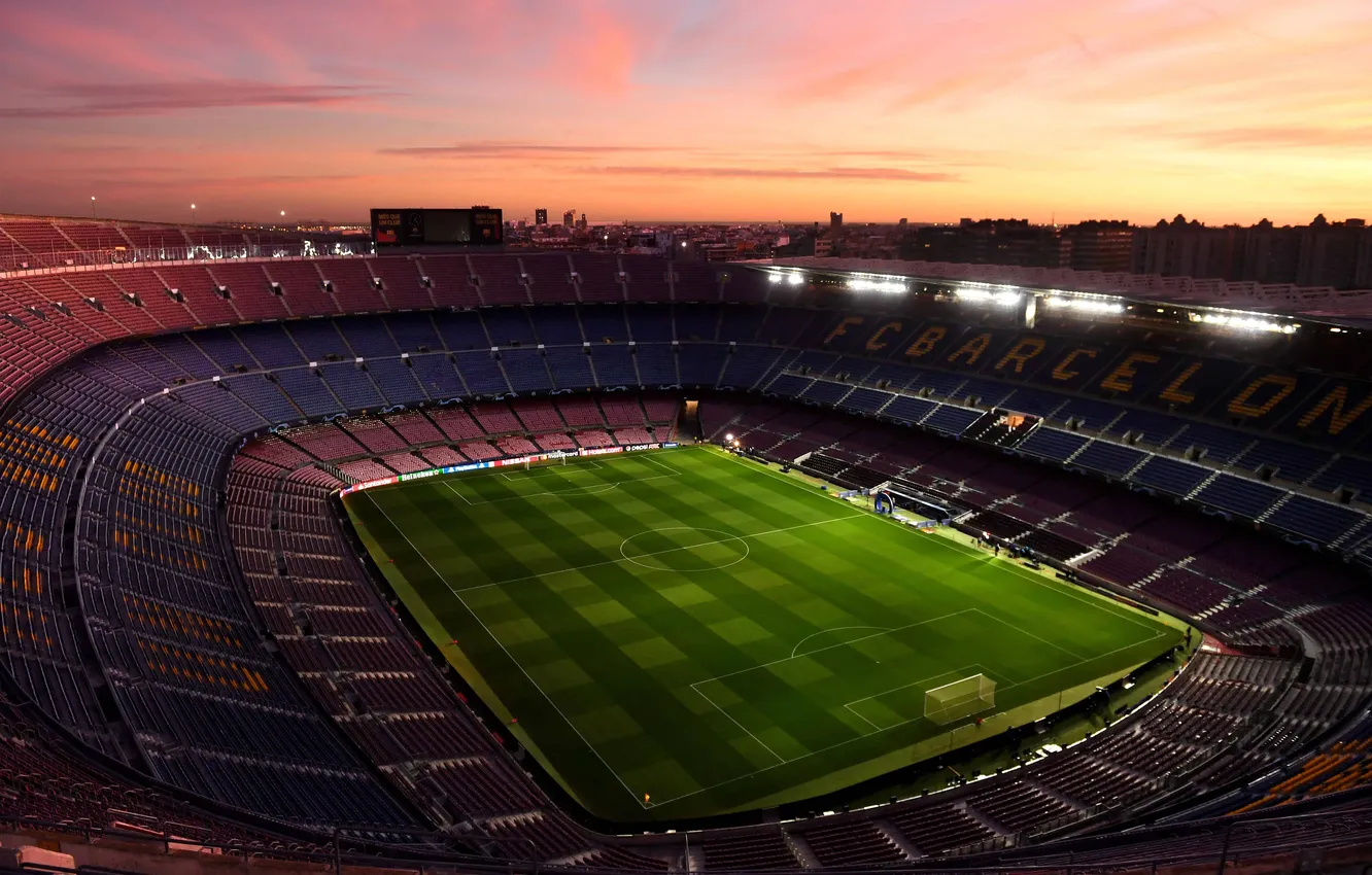 Photo wallpaper the sky, clouds, sunset, lawn, football, sport, the evening, glow