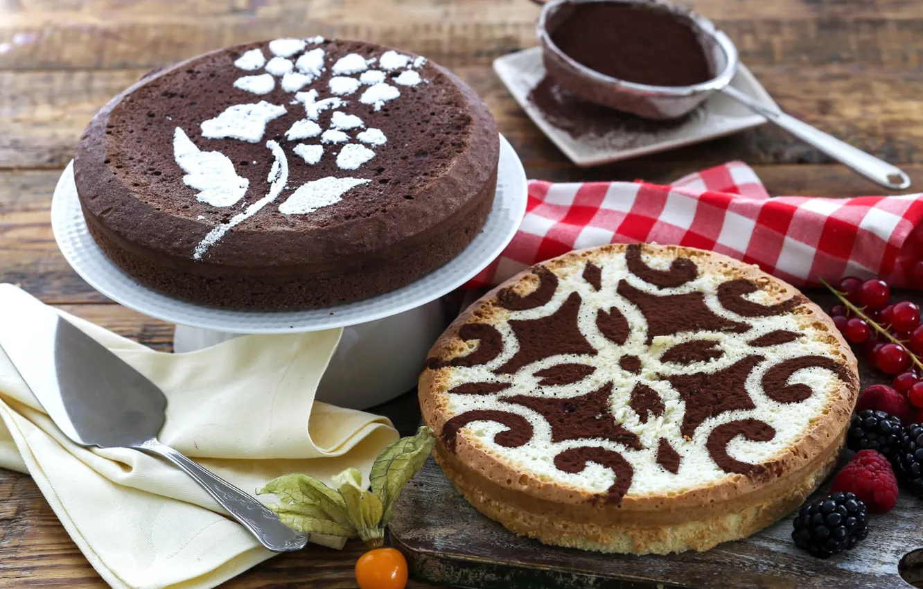 Photo wallpaper berries, pattern, cake, physalis, cocoa