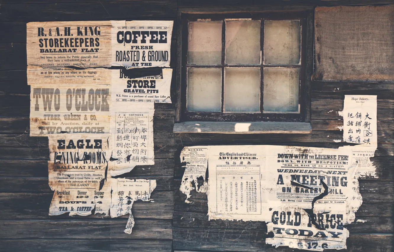 Photo wallpaper wall, wood, paper, advertisements, Wild West