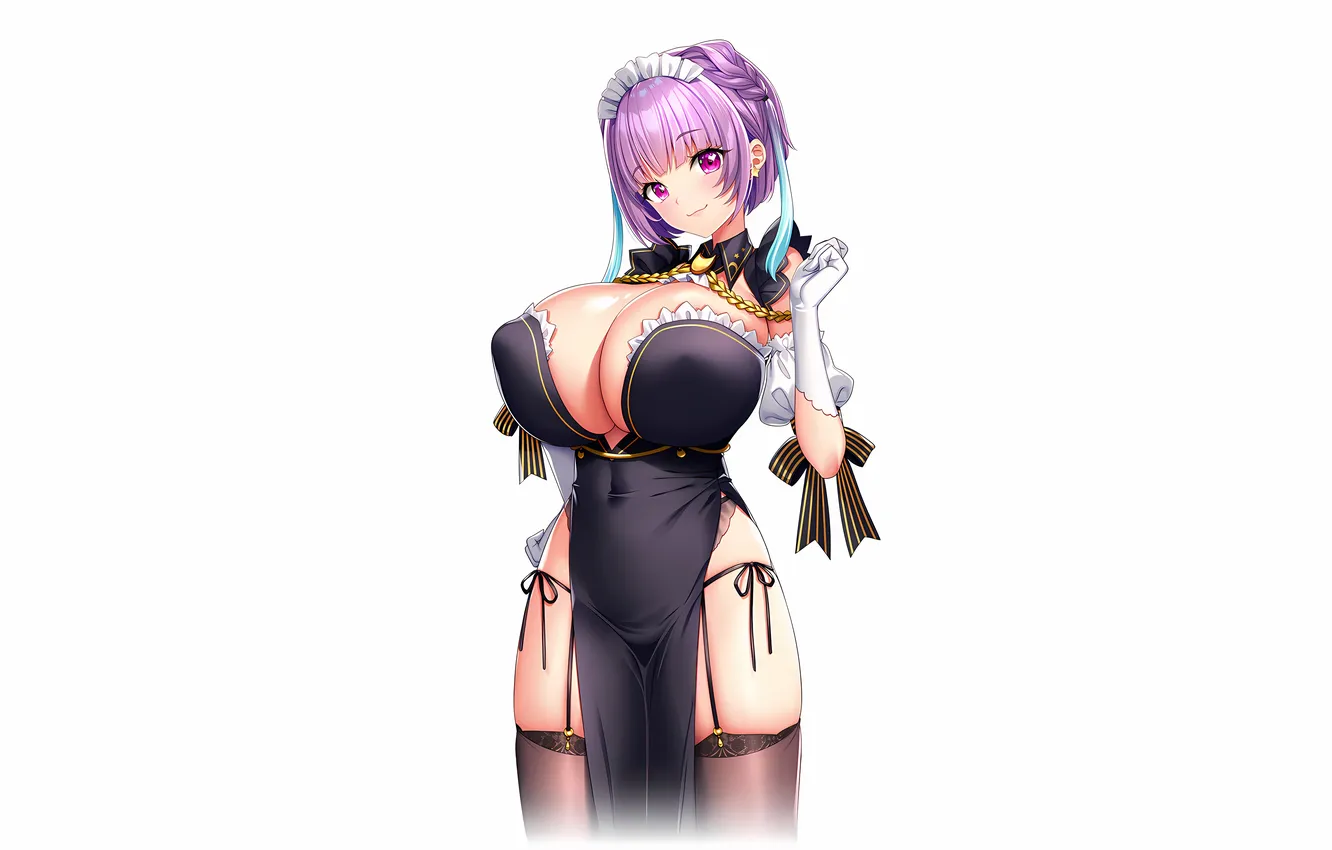 Photo wallpaper girl, sexy, cleavage, thighhighs, dress, boobs, anime, beautiful