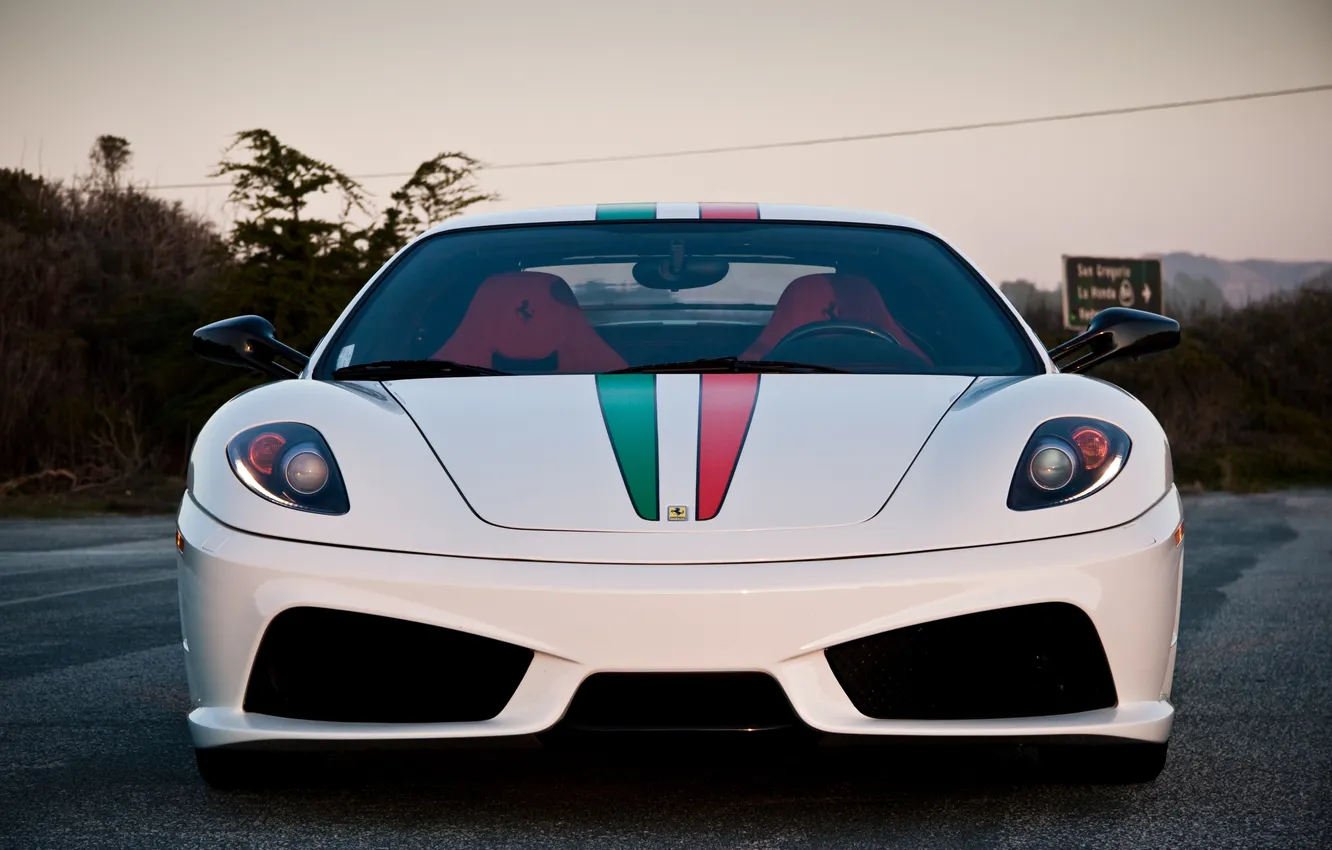 Photo wallpaper white, red, green, strip, Ferrari, white, Ferrari, the front