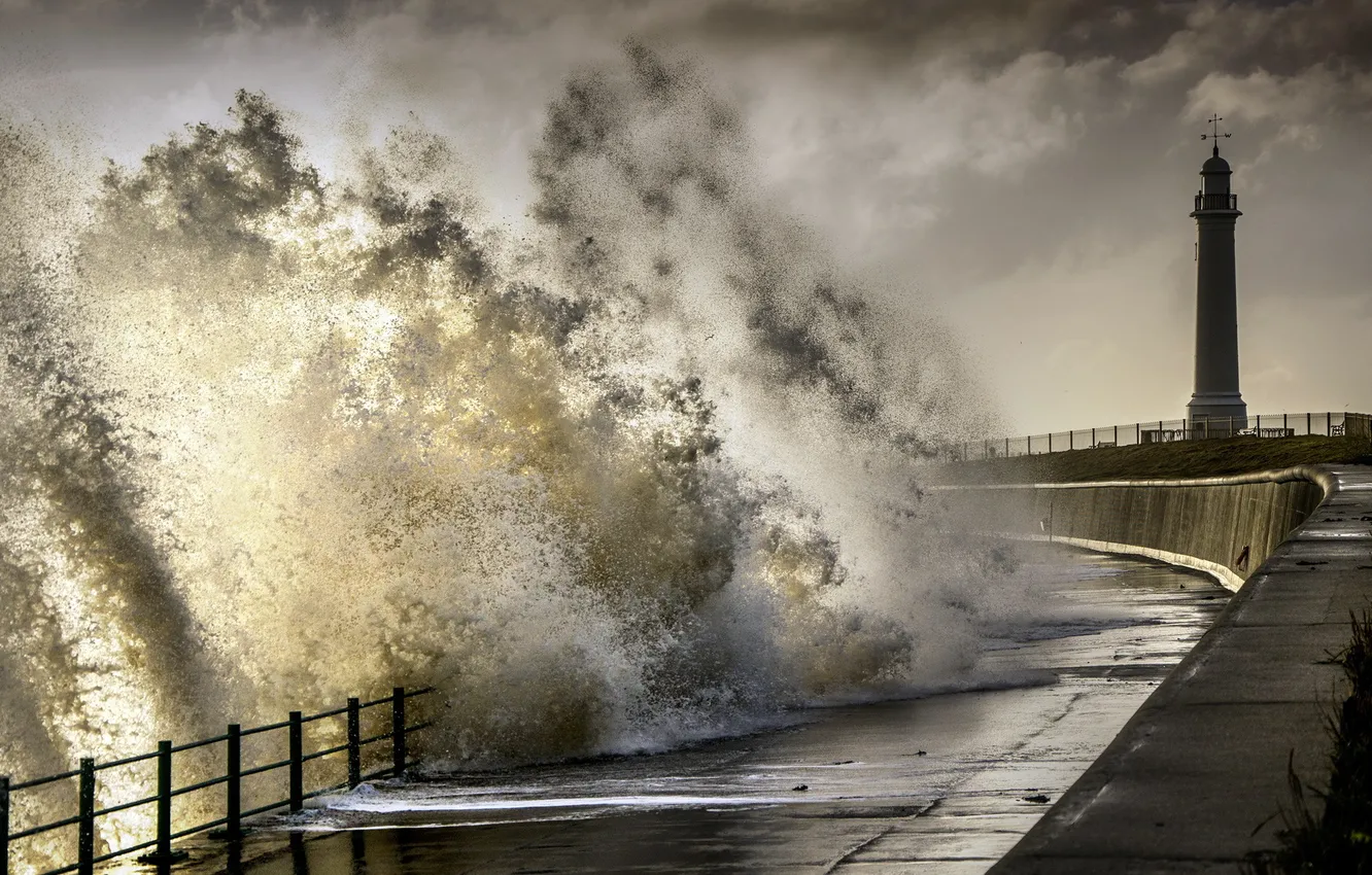 Photo wallpaper North Sea, Sunderland, stormy, Seaburn Promenade, wearmouth, wearside