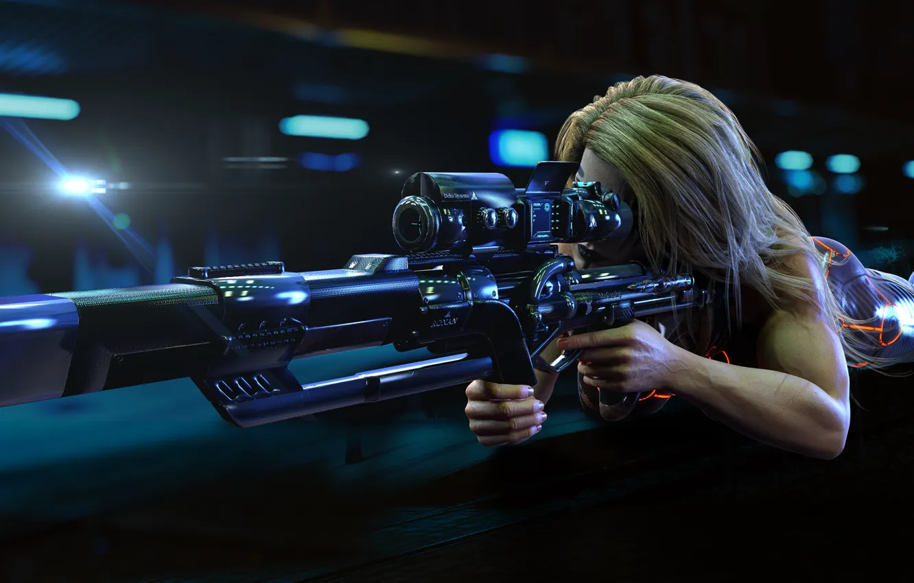 Photo wallpaper sniper, cyborg, side, sight, sniper rifle, sniper, cool, cyborg