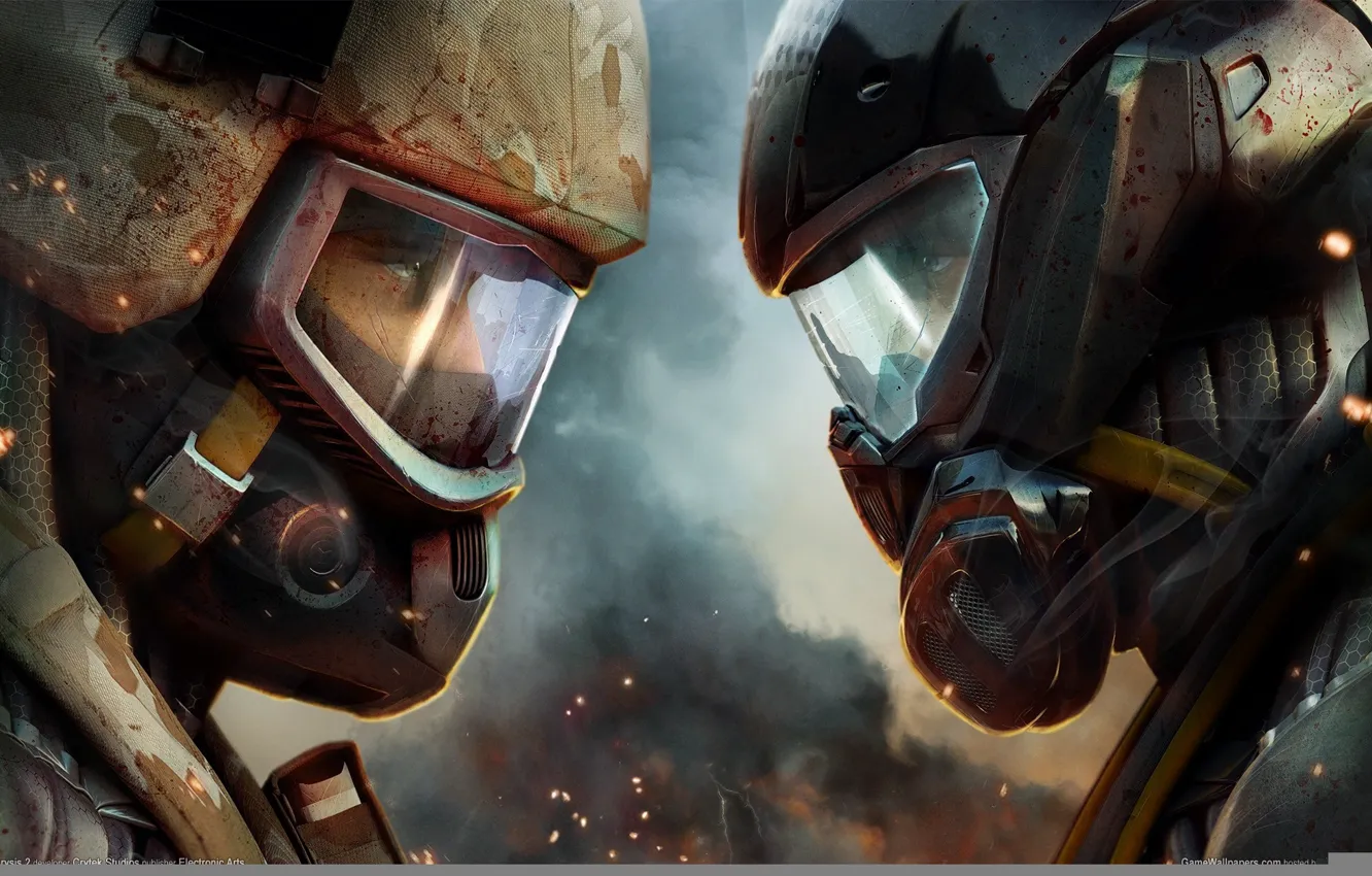 Photo wallpaper blood, smoke, soldiers, Crysis 2