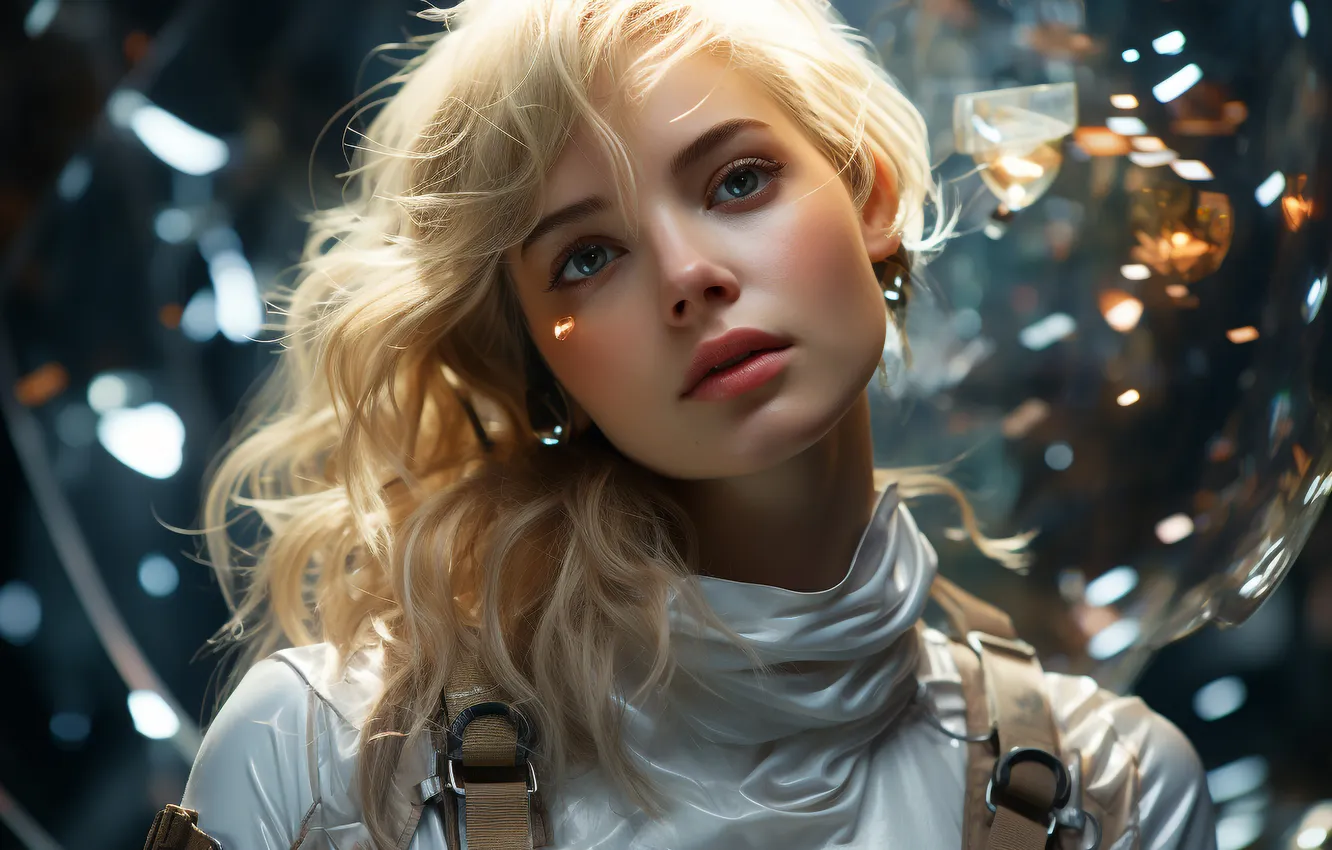 Photo wallpaper look, girl, light, lights, pose, portrait, blonde, crystals