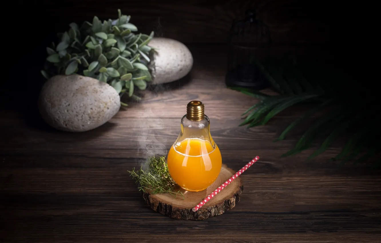 Photo wallpaper drinks, wood, orange juice