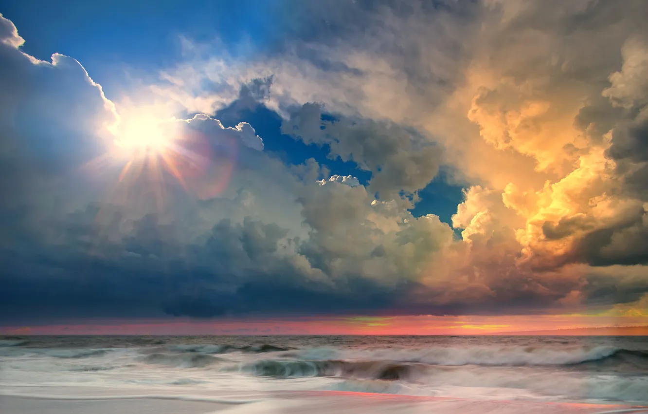 Photo wallpaper the sky, the ocean, a remake, dawn