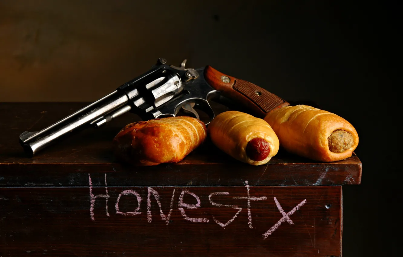 Photo wallpaper weapons, food, revolver