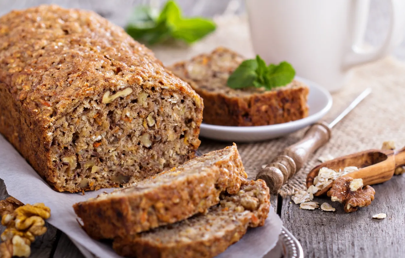 Photo wallpaper carrots, carrot, bread with oats and nuts, Vegetarian banana, bread with oats and nuts, Vegetarian …