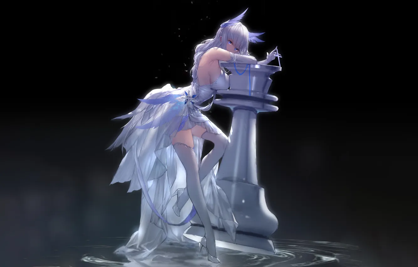 Photo wallpaper girl, sexy, cleavage, thighhighs, long hair, dress, legs, boobs