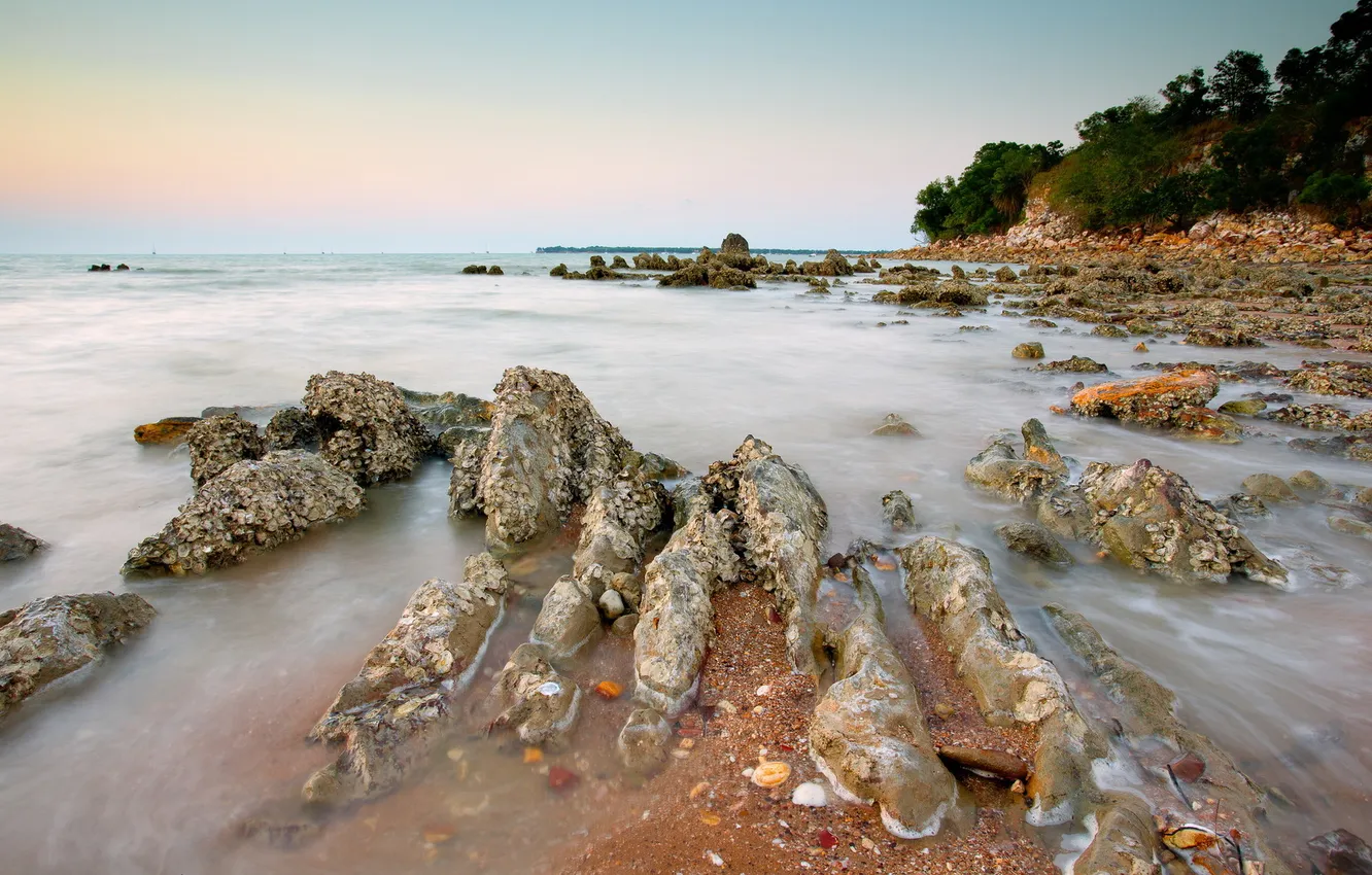 Photo wallpaper sea, landscape, stones