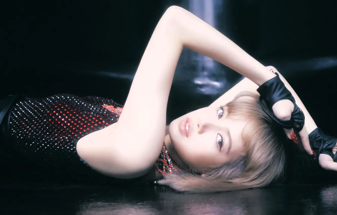 Photo wallpaper dress, blonde, floor, gloves