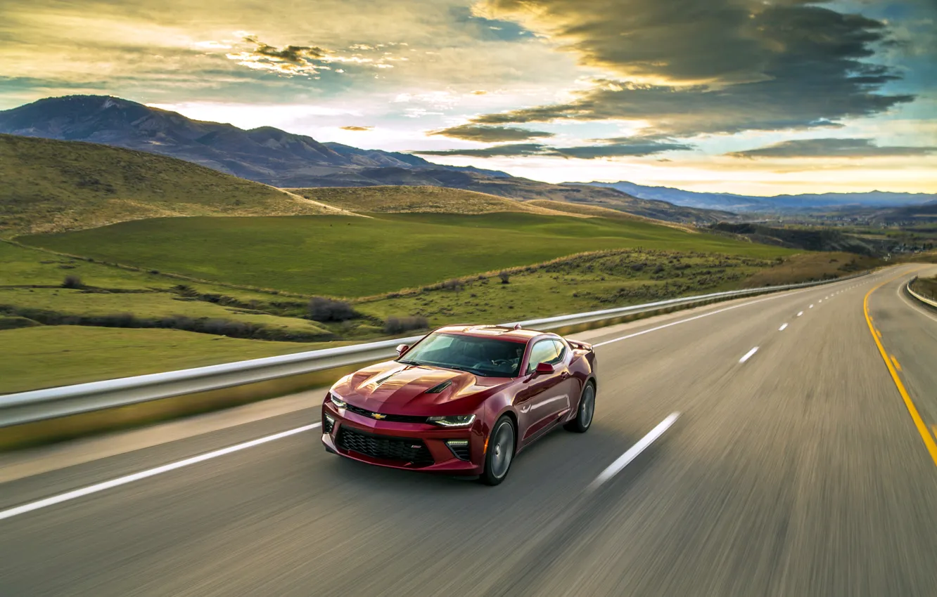 Photo wallpaper sunset, red, sunrise, speed, Chevrolet, camaro, chevrolet, Camaro