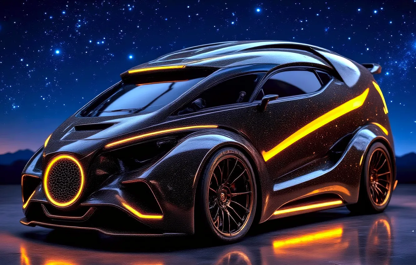 Photo wallpaper stars, night, digital art, digital art, Futuristic car, artificial intelligence, Stability AI, AI Art