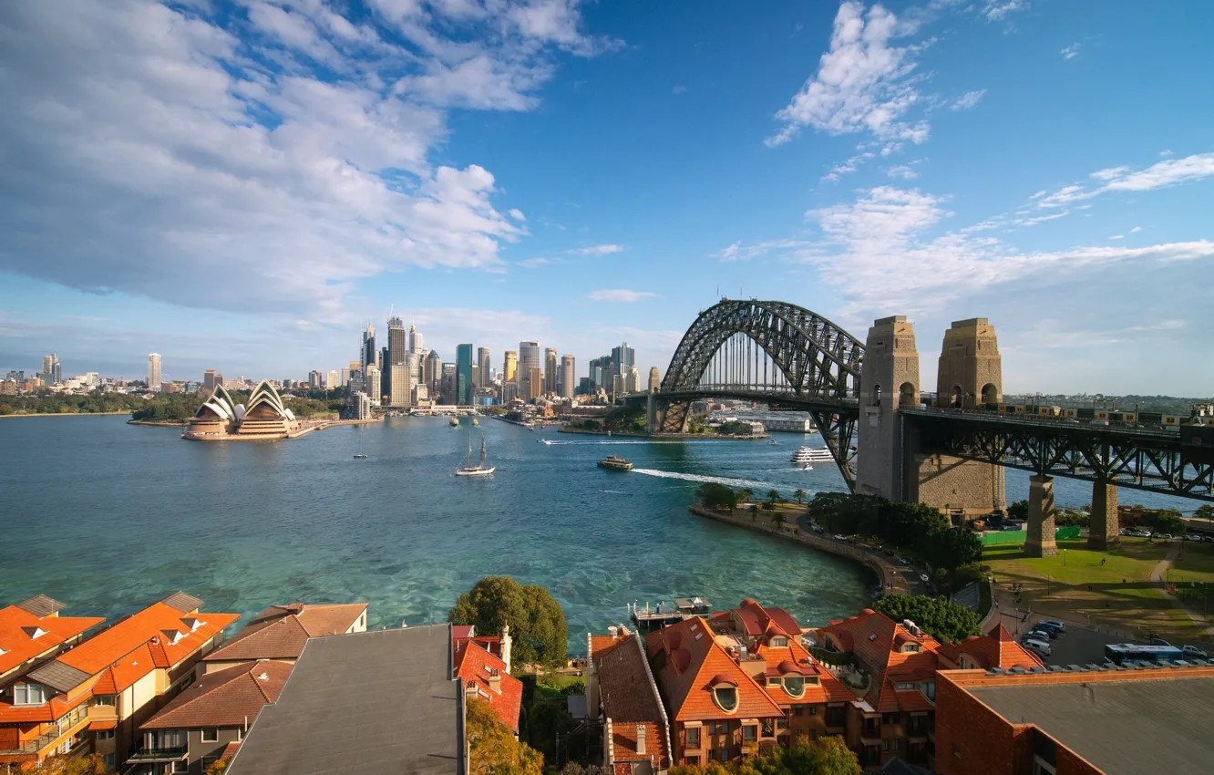 Photo wallpaper sea, bridge, the city, ship, Australia, Sydney