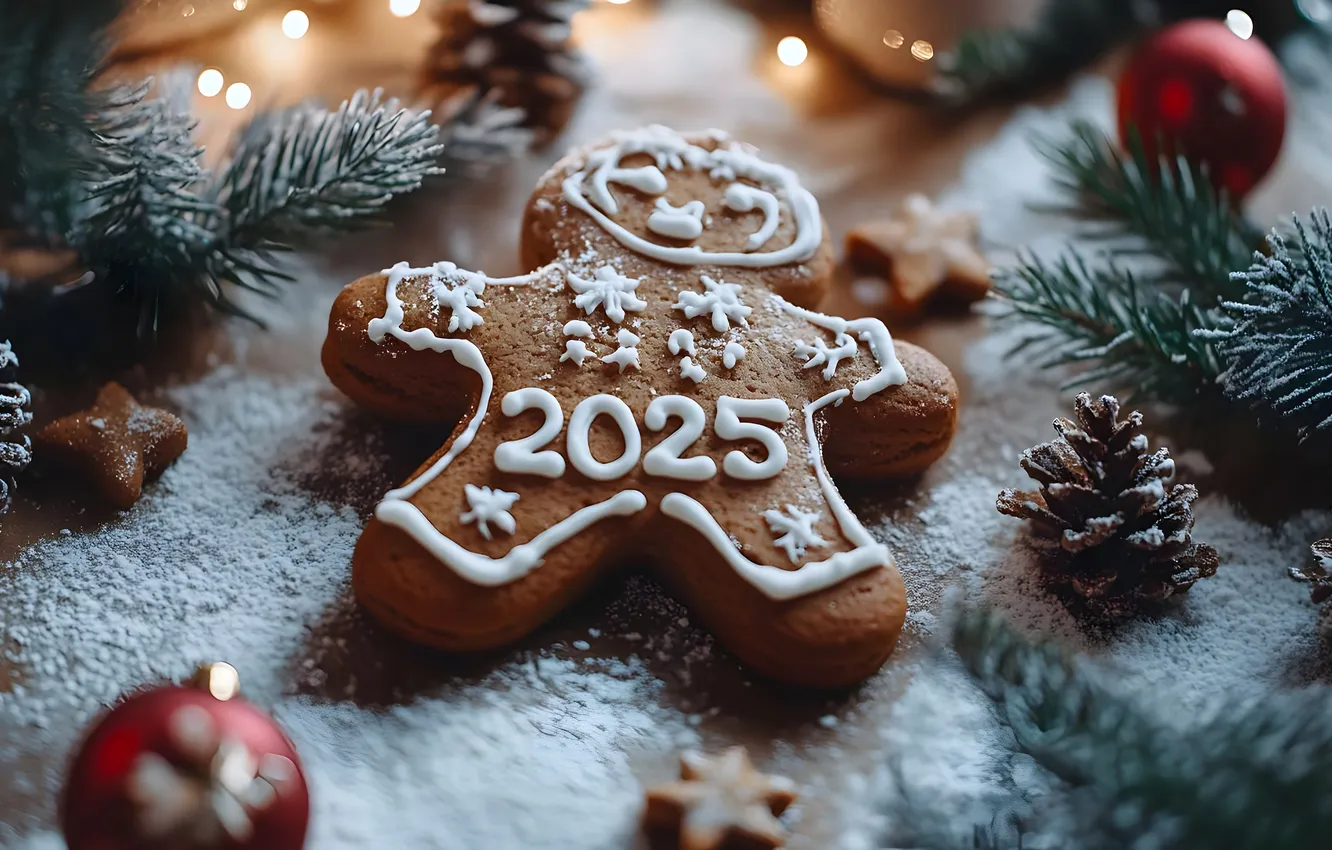 Photo wallpaper new year, figures, date, 2025, AI art, New Year 2025, neural network