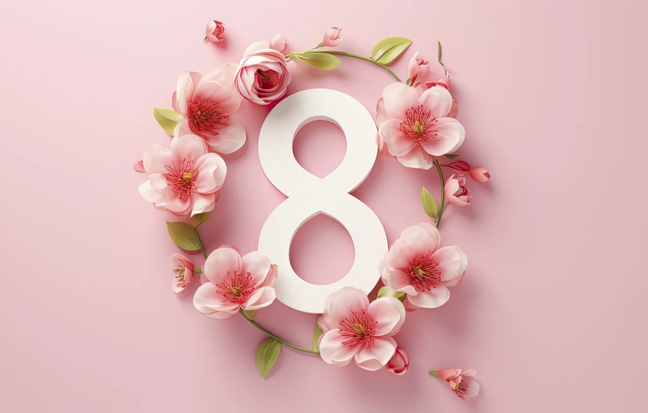 Photo wallpaper flowers, holiday, spring, March 8, composition, International women's day, festive background, AI art