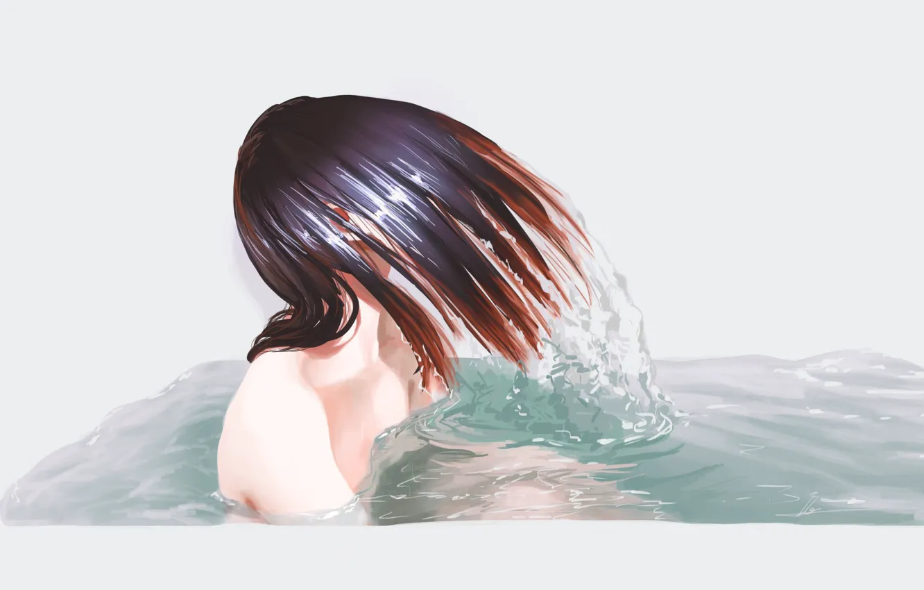 Photo wallpaper Water, Girl, Figure, Hair, Bathroom, Art, Mermaid, Illustration