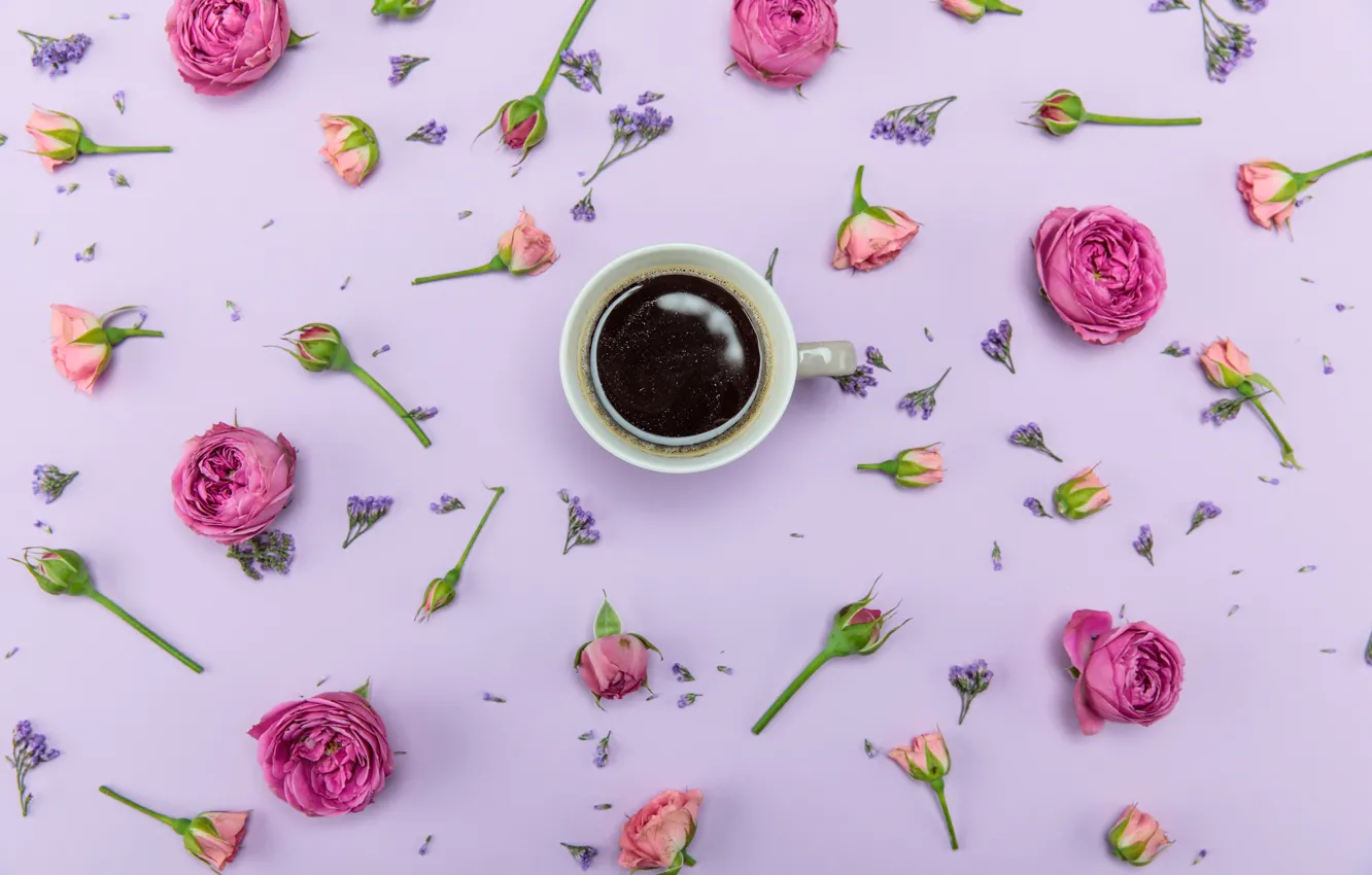 Photo wallpaper flowers, background, coffee