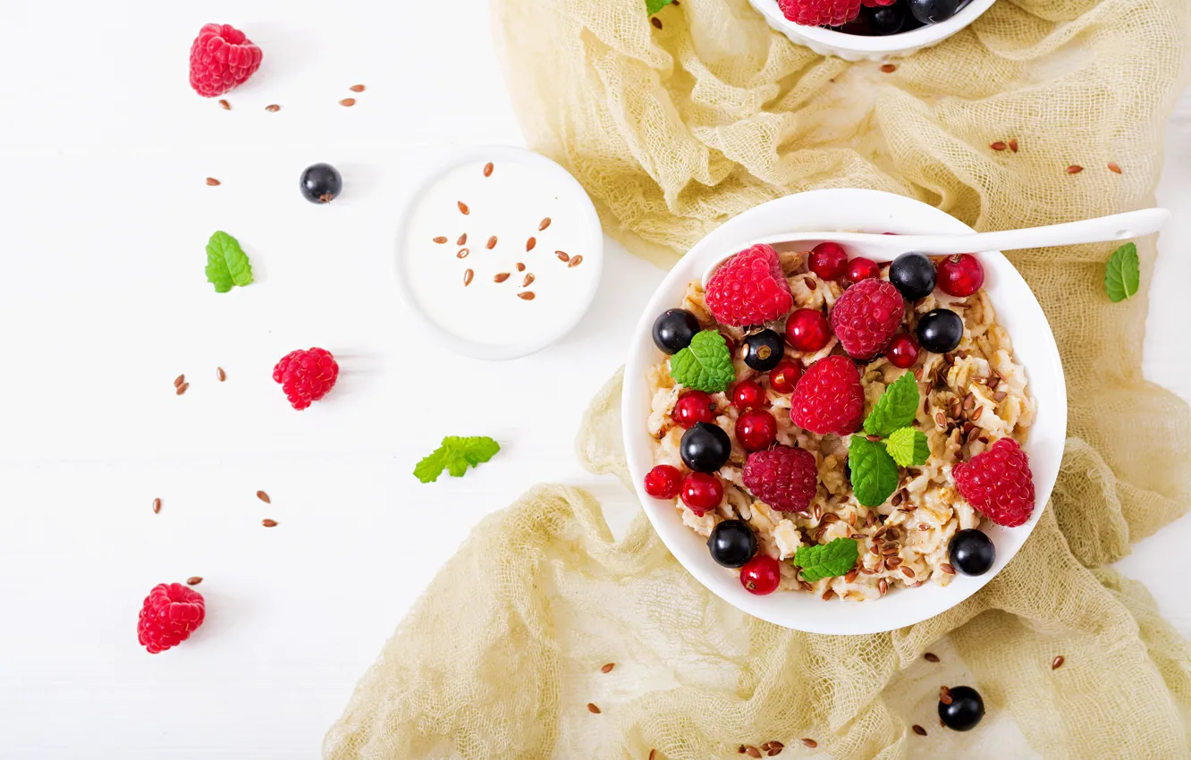 Photo wallpaper breakfast, berries, berries, Breakfast, muesli, muesli