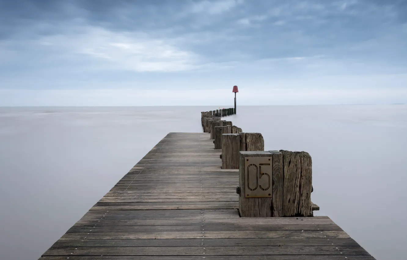 Photo wallpaper sea, bridge, fog