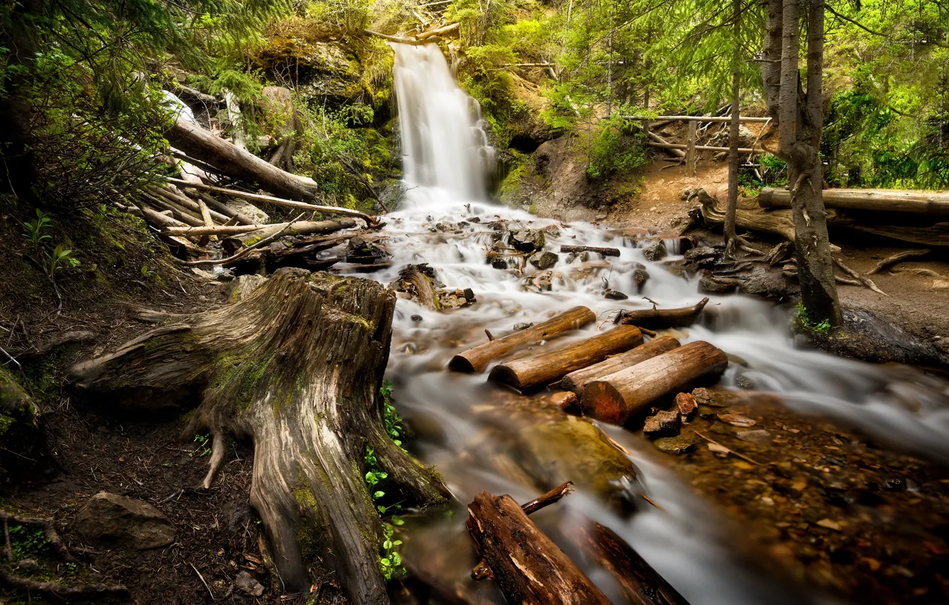 Photo wallpaper forest, mountains, waterfall, river, Colorado, Rocky Mountains