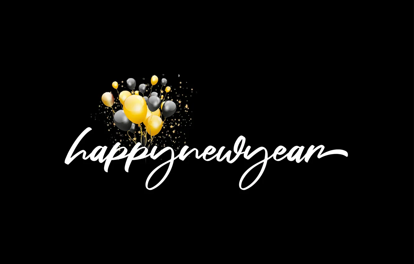 Photo wallpaper balls, yellow, letters, balloons, background, the inscription, balls, black