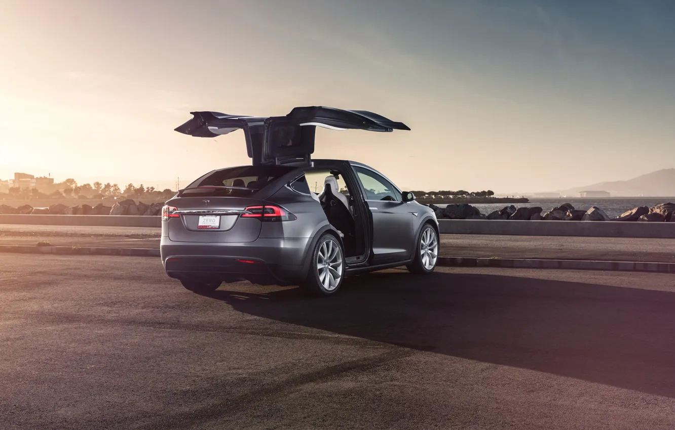 Photo wallpaper Car, Model, Tesla, Rear, Electric, Doors, X P90D