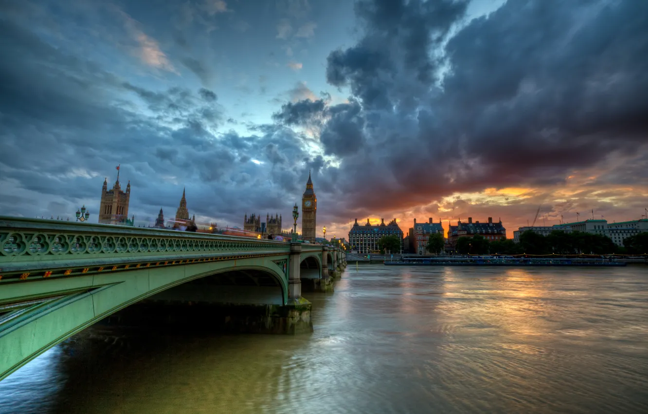 Photo wallpaper clouds, England, London, London, England, River Thames, the river Thames, Westminster bridge