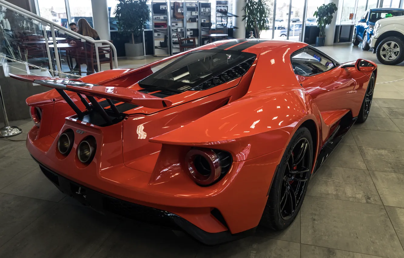 Photo wallpaper orange, Ford GT, sports car, rear view, 2020 Ford GT