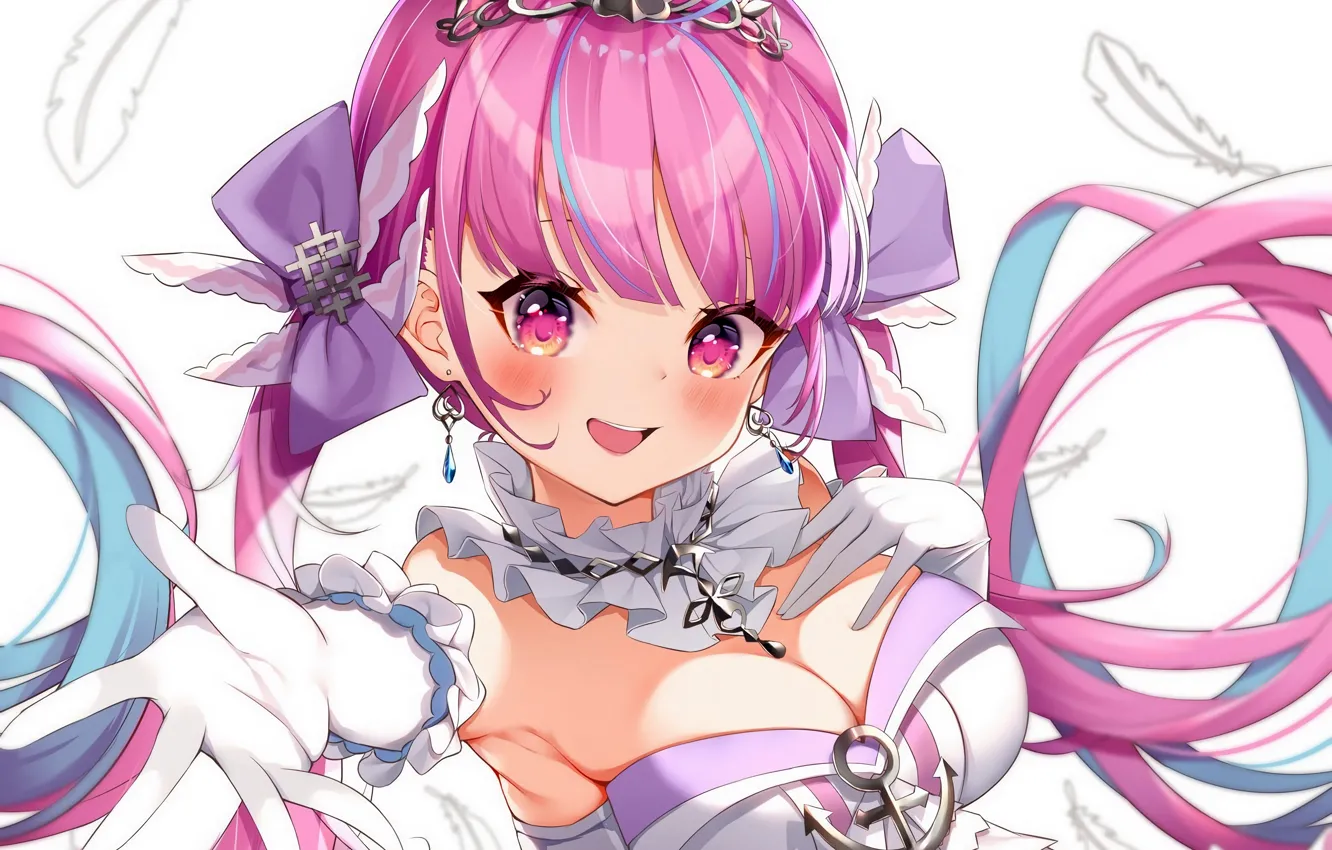 Photo wallpaper girl, sexy, cleavage, pink hair, long hair, dress, boobs, anime