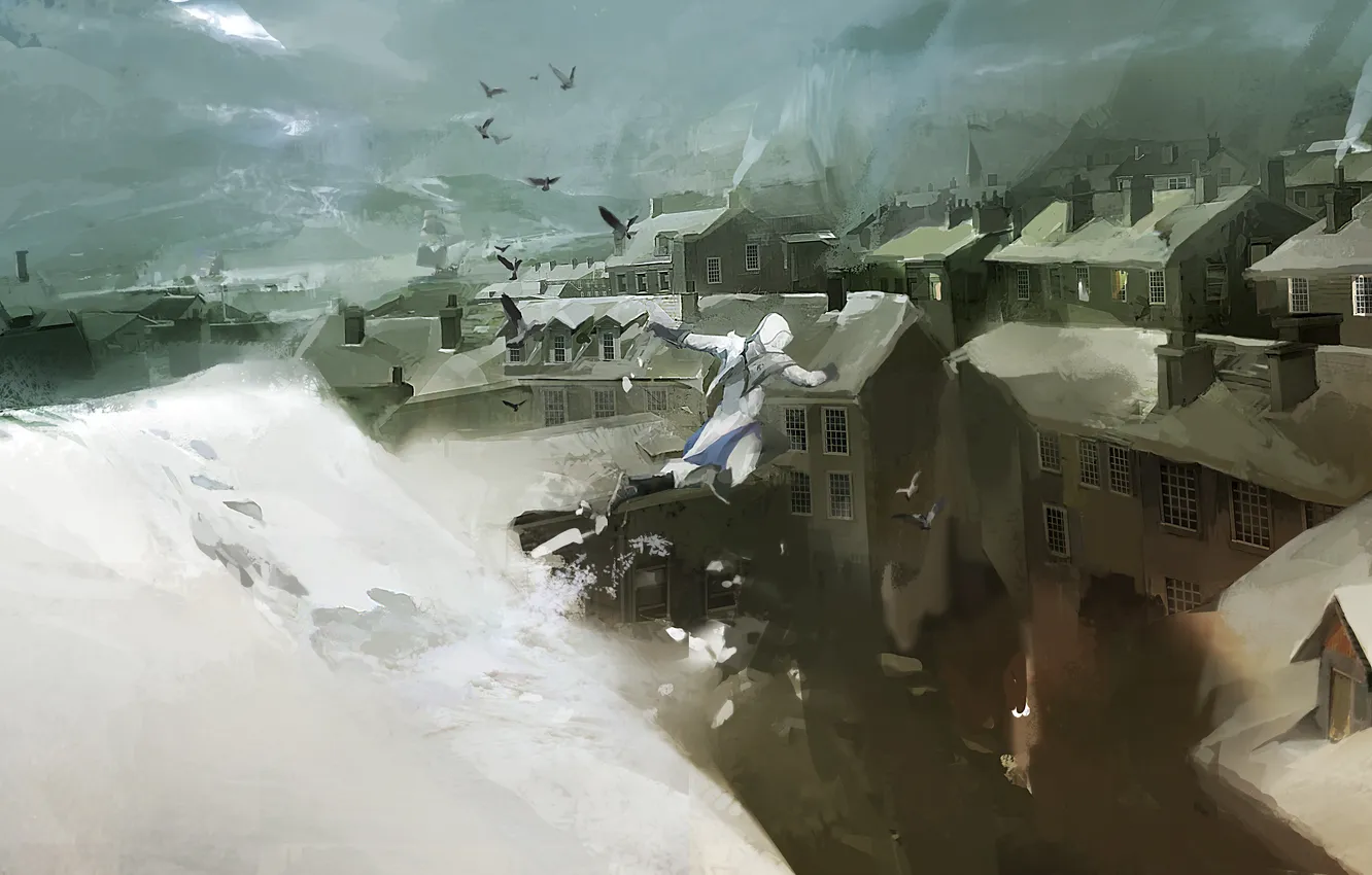 Photo wallpaper the city, America, Boston, Indian, assassin, Assassin’s Creed III, Connor Kenuey, Assassin's creed 3