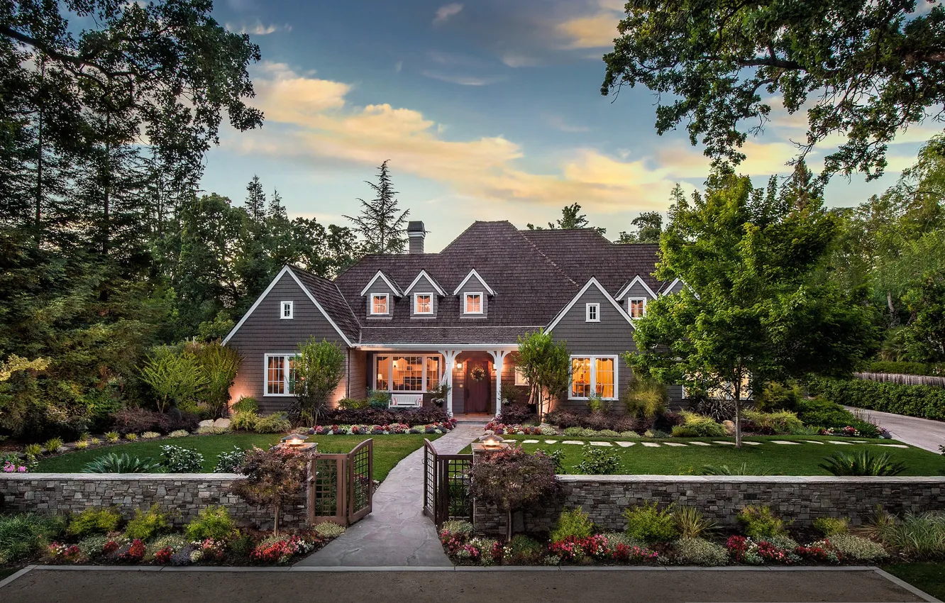 Photo wallpaper light, home, garden, window, mansion