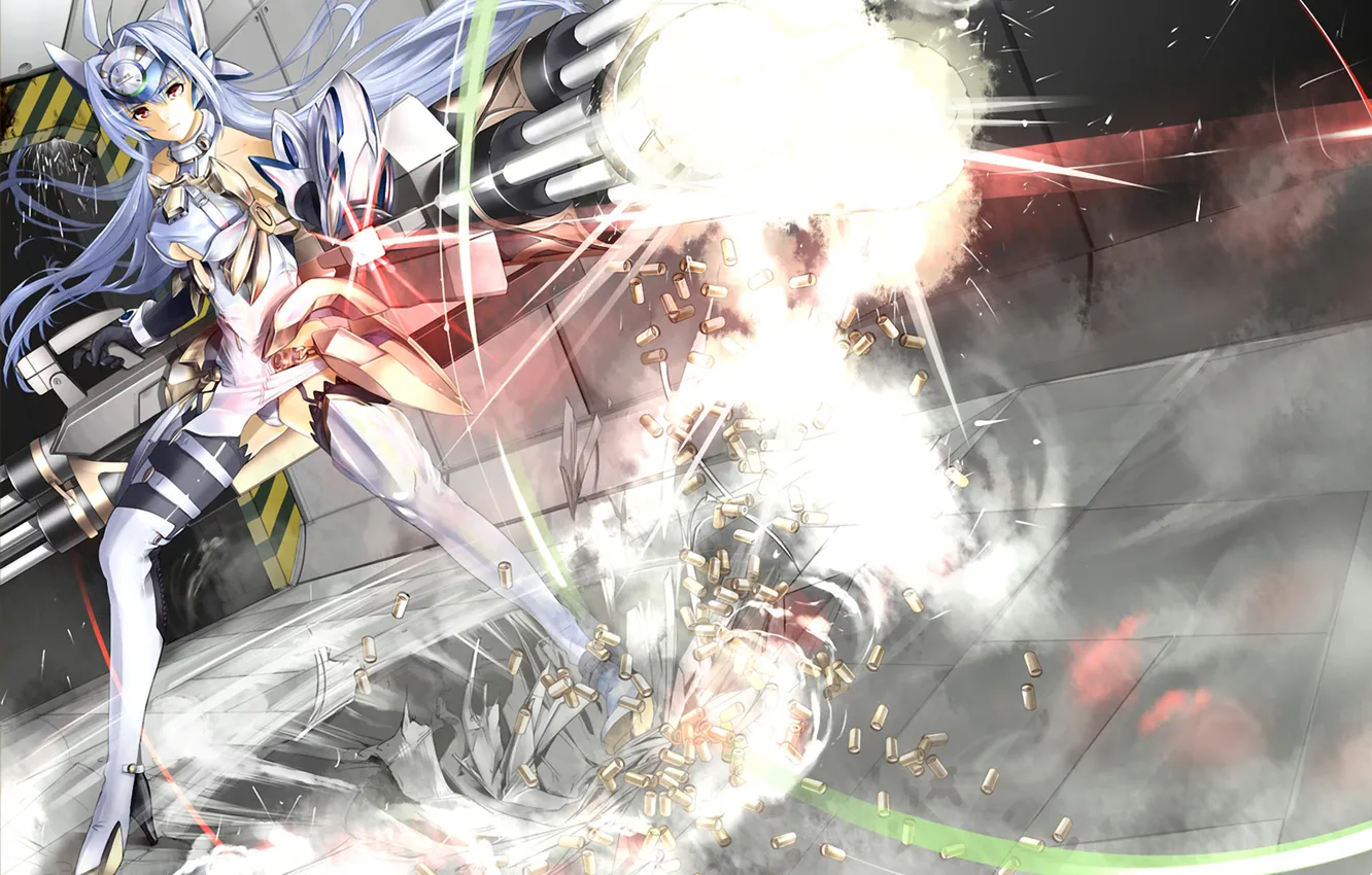 Photo wallpaper girl, lights, shot, sleeve, machine gun, Xenosaga, KOS-MOS