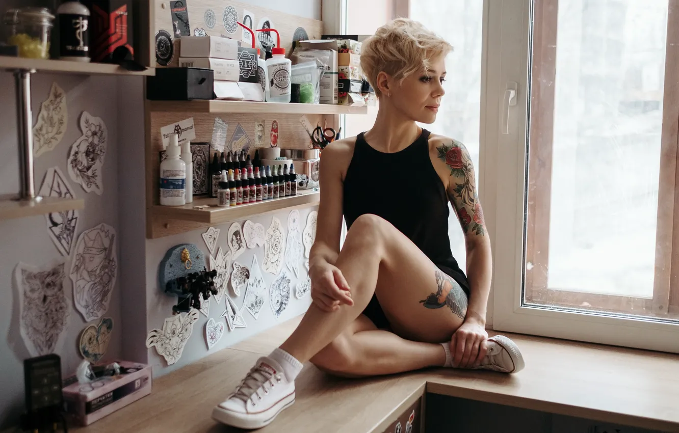 Photo wallpaper girl, pose, window