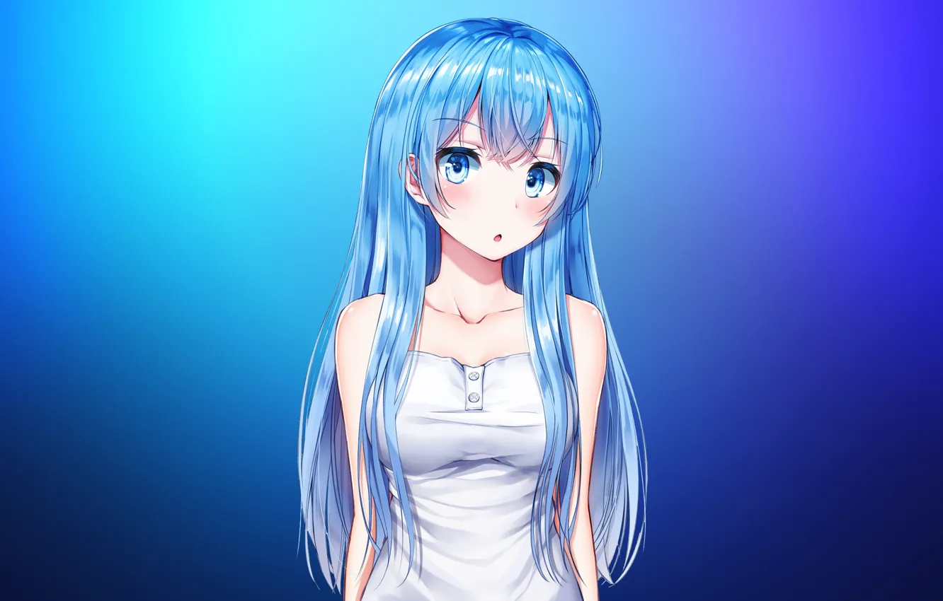 Photo wallpaper girl, blue, blue eyes, pretty, cyan, cute, blue hair