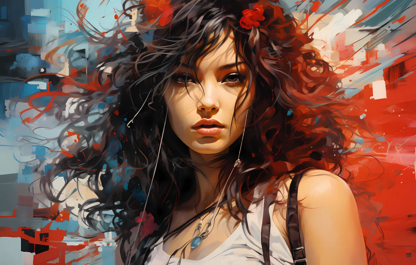 Photo wallpaper girl, face, image, digital painting, digital art, AI art, digital painting, The Art of Artificial …